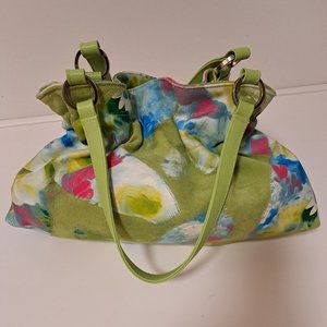 Lanzetti Green Floral Genuine Leather/Suede Handbag EUC